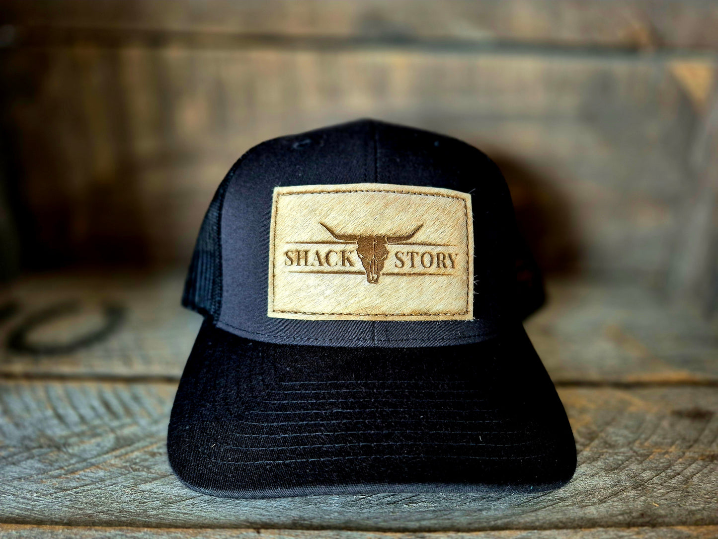 Cap | Shack Story Cowhide Rectangle Laser Patch | Black