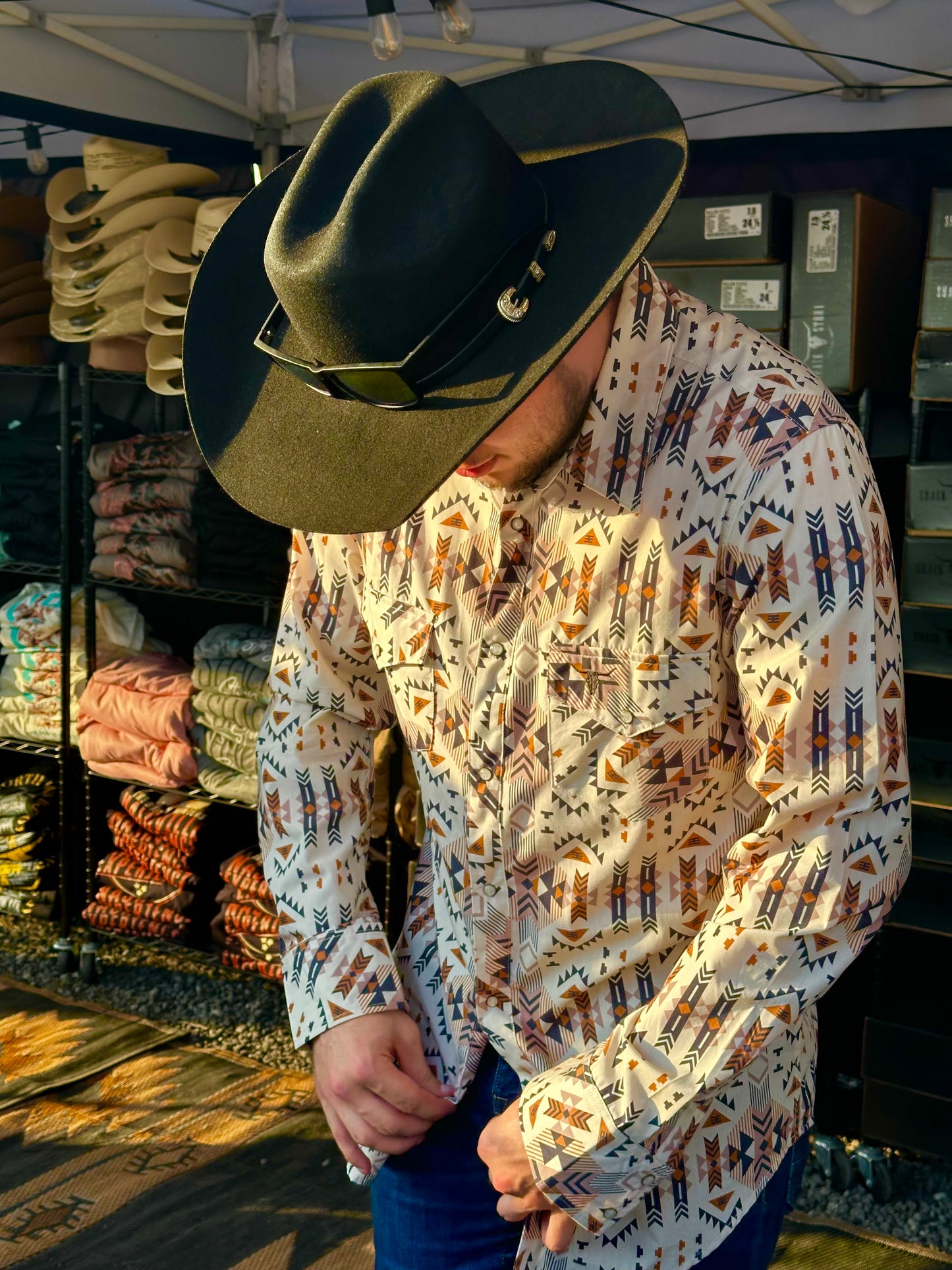 Western Aztec Shirt | Beige | Men