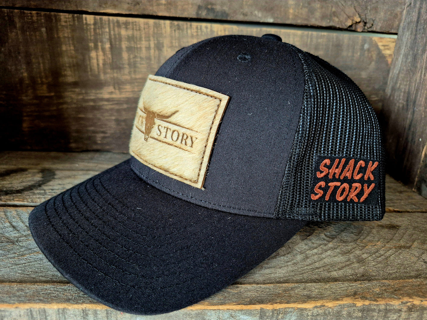 Cap | Shack Story Cowhide Rectangle Laser Patch | Black
