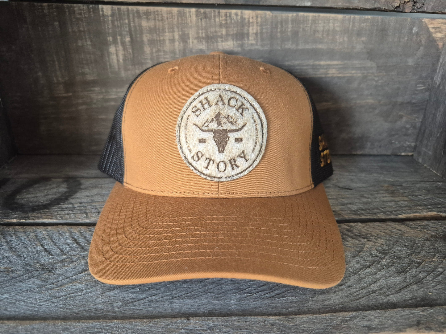 Cap | Shack Story Cowhide Round Laser Patch | Caramel