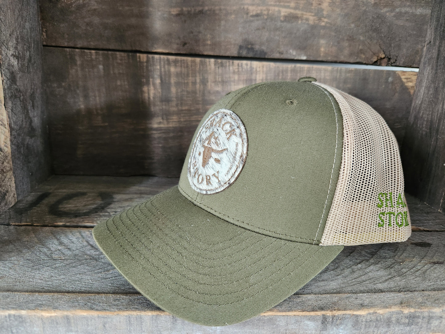 Cap / Shack Story Cowhide Round Laser Patch - Green