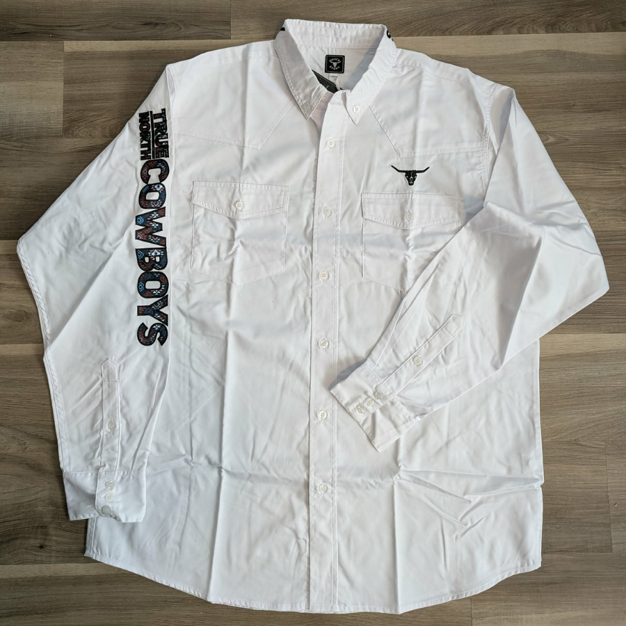 White Long sleeves Button Cowboy Shirt