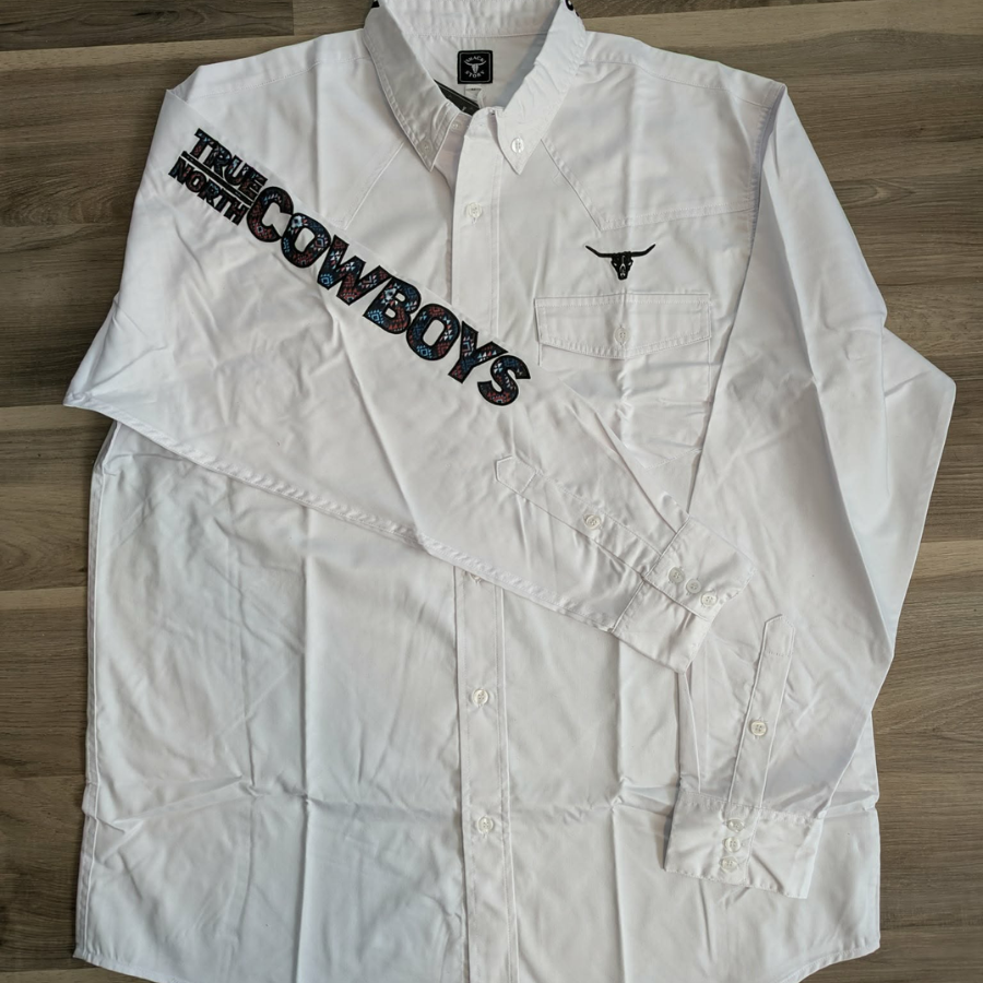 White Long sleeves Button Cowboy Shirt