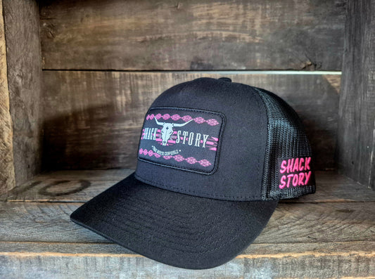 Cap Ponytail | Pink Aztec Patch | Black