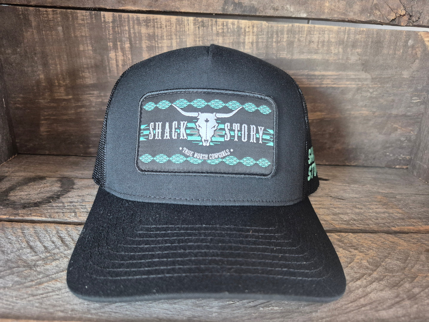 Cap Ponytail | Turquoise Aztec Patch | Black