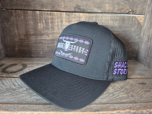 Cap Ponytail | Purple Aztec Patch | Black