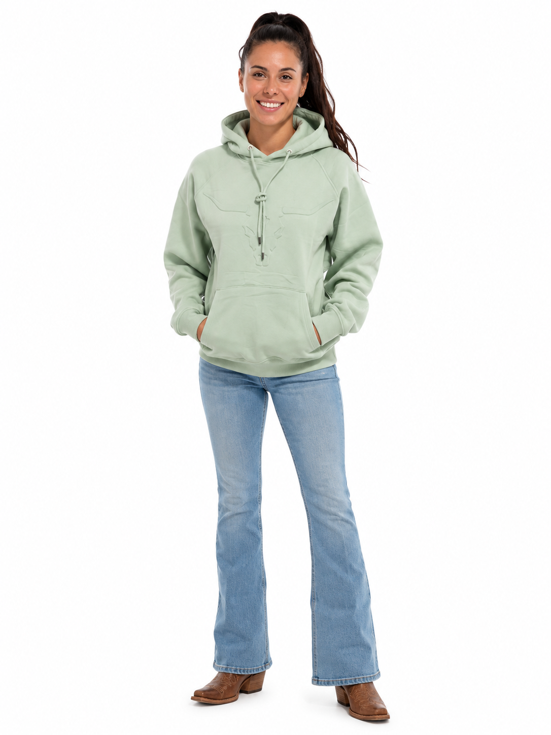 Embossed Skull | Mint Hoodie | Women