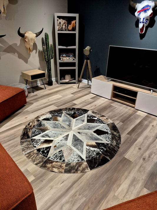 Tapis en peau de vache "patchwork" 5'2" Ci#3