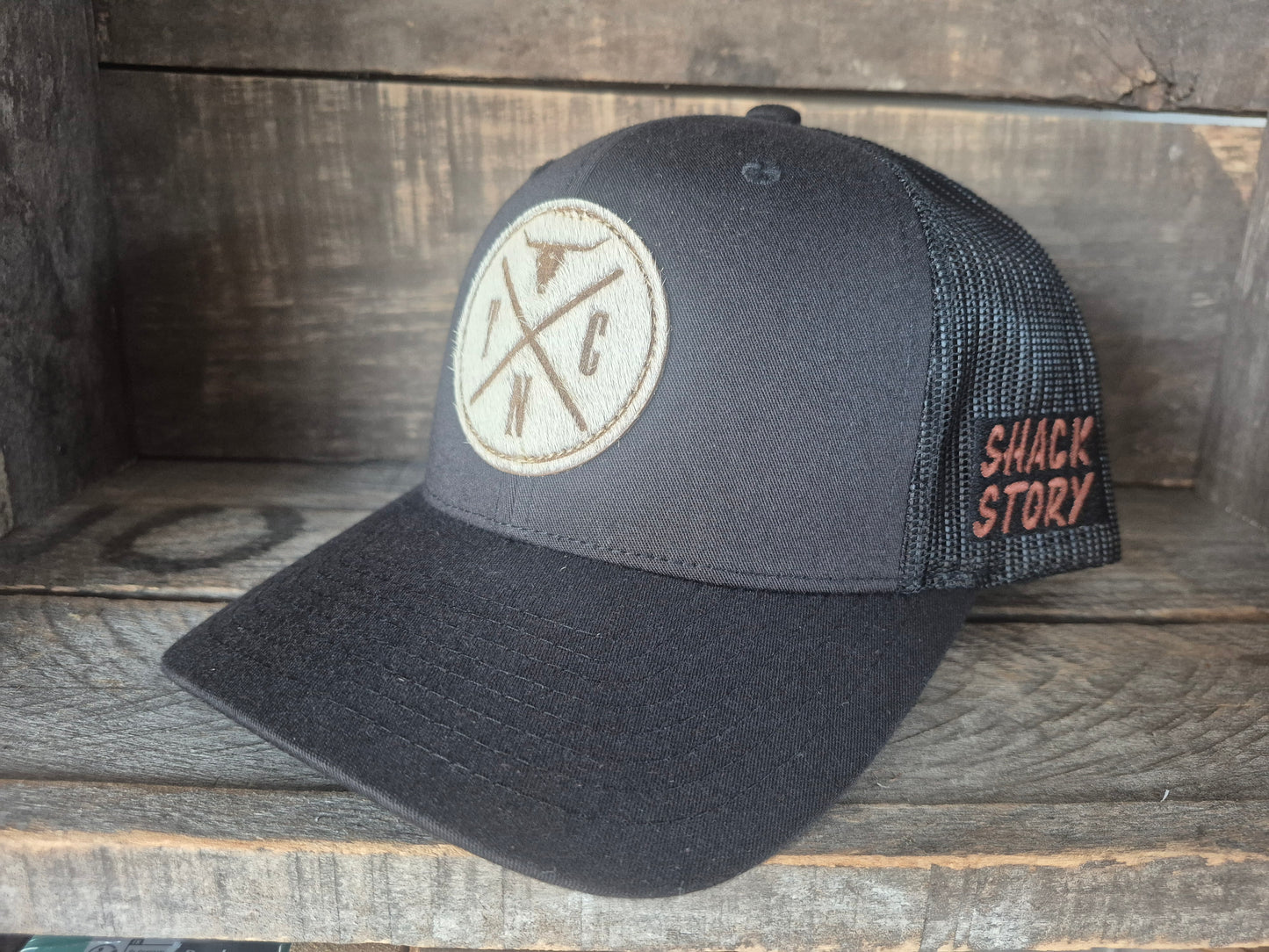 Cap | Shack Story Cowhide Round Laser Patch | Black